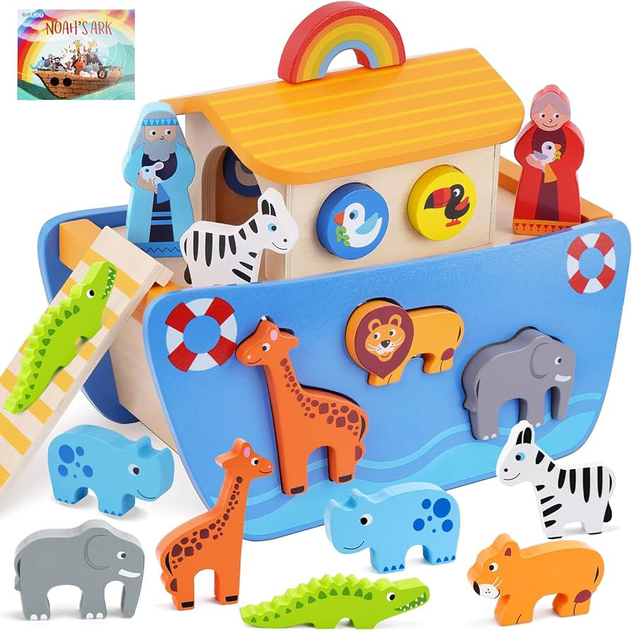 KMTJT Toddlers Wooden Noahs Ark Toy, Christening Gifts for 1 2 3 Year Old Boys Girls, Shape Sorte... | Amazon (UK)