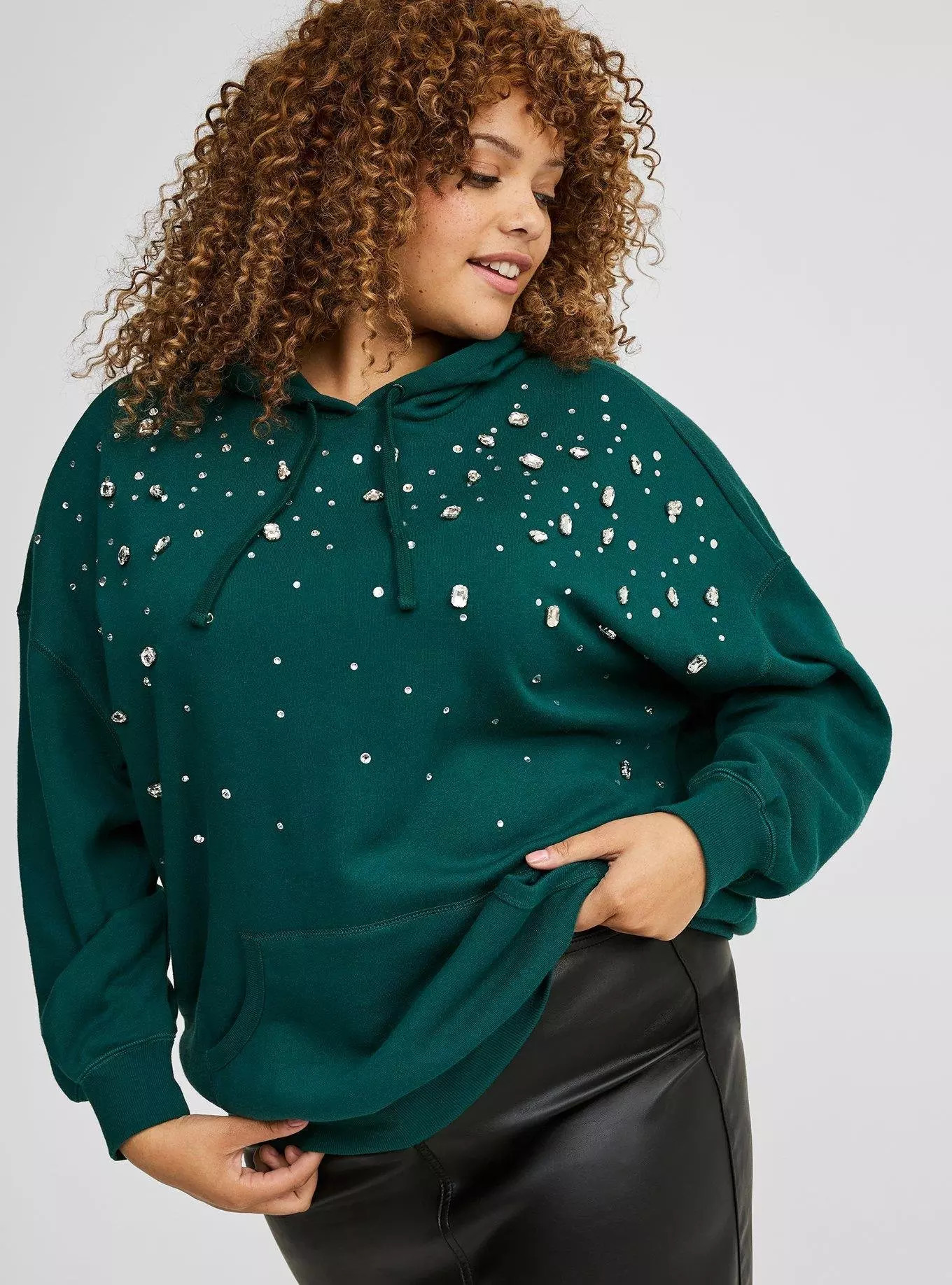 Drop Shoulder Rhinestone Hoodie | Torrid (US & Canada)