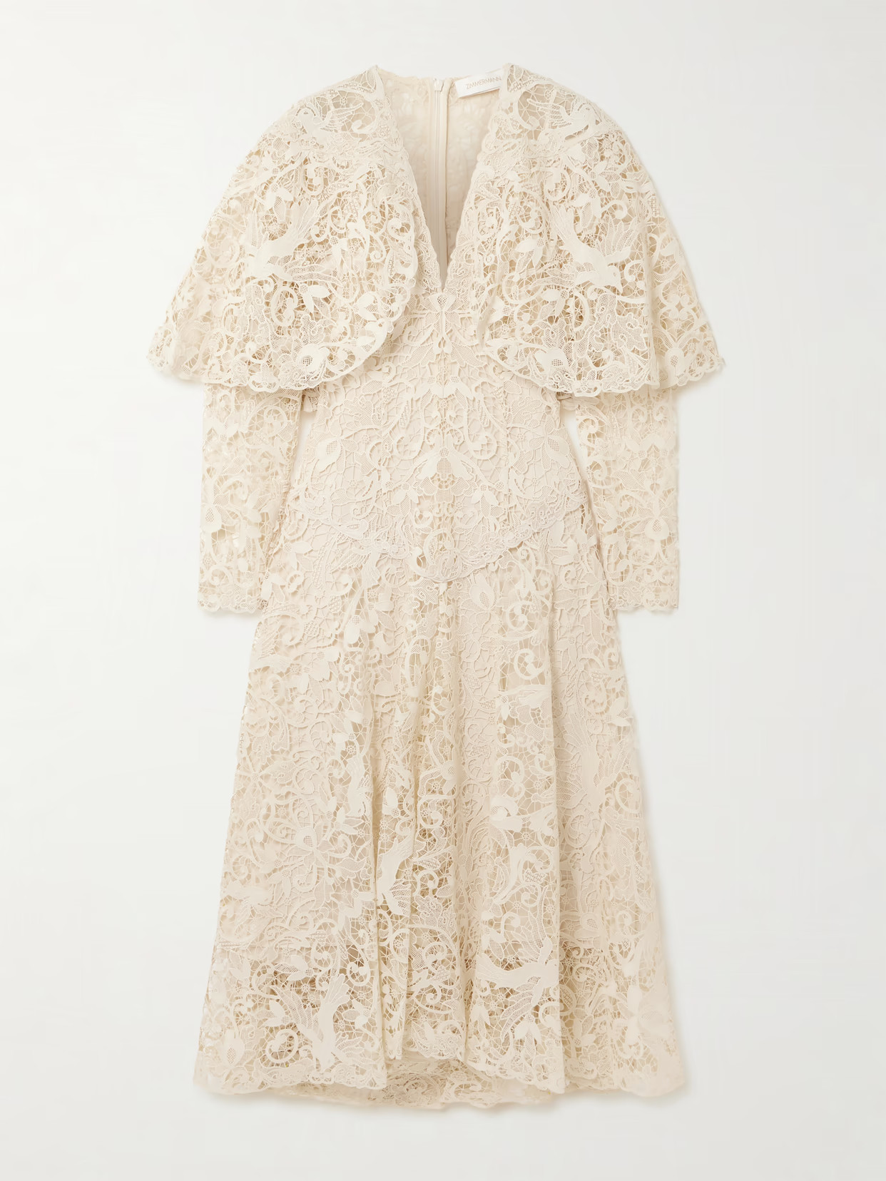 Zimmermann - Hypnotic Memento Bird Cape-effect Guipure Lace Midi Dress - Cream | NET-A-PORTER (US)