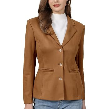 Hobemty Women's Faux Suede Blazer Lapel Collar Long Sleeve Business Casual Suit Jacket | Amazon (US)