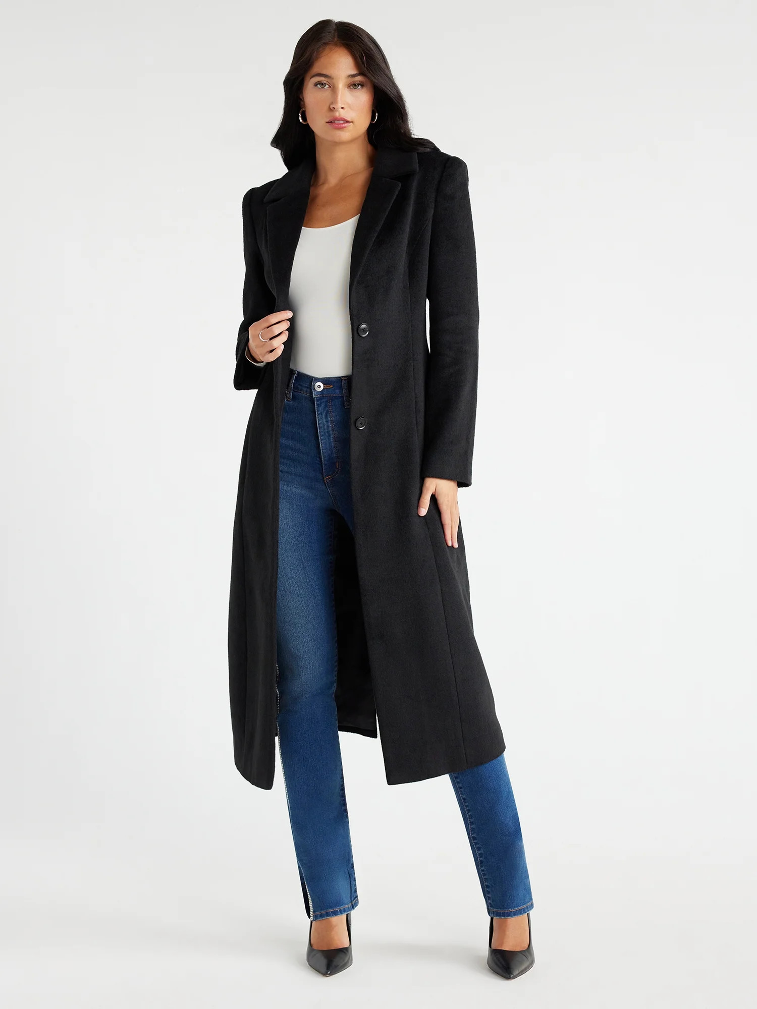 Sofia Jeans Women's Fit and Flare Long Coat, Sizes XS-2XL - Walmart.com | Walmart (US)