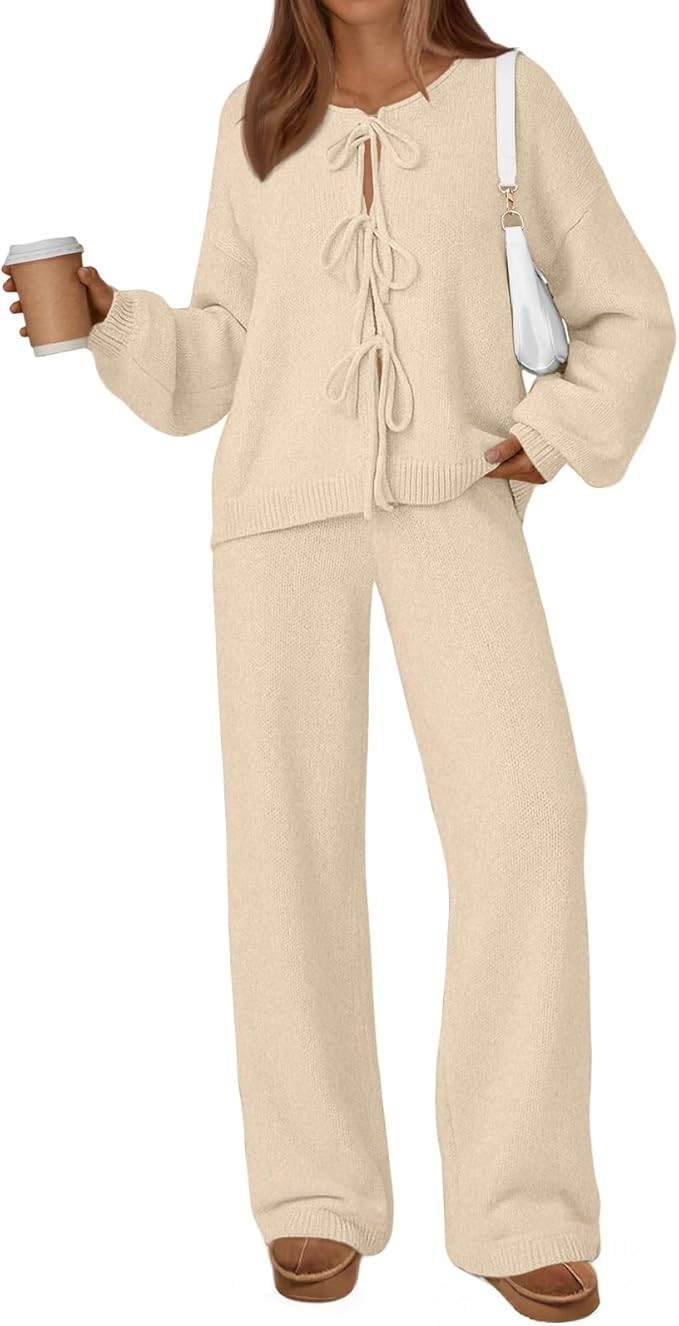 LILLUSORY Womens Lounge Sets 2 Piece Tie Front Oversized Sweater Airport Travel Winter Outfits 20... | Amazon (US)