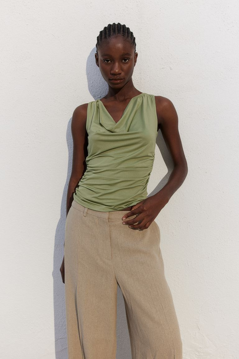 Draped Top - Light khaki green - Ladies | H&M US | H&M (US + CA)