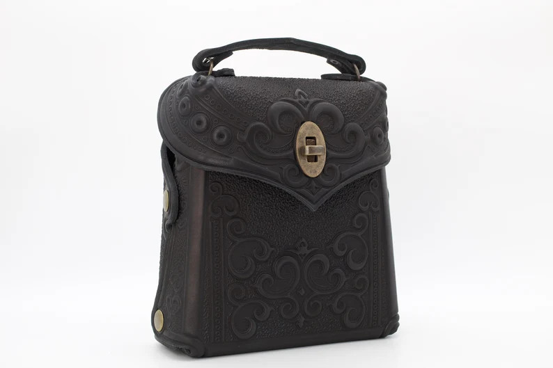 Black Girl Backpack Ukrainian Handmade Small Leather Backpack Small Crossbody Bag Black Mini Back... | Etsy (US)