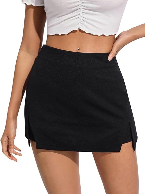 Verdusa Women's Split Hem High Waist Solid Zip Up Shorts Skorts | Amazon (US)