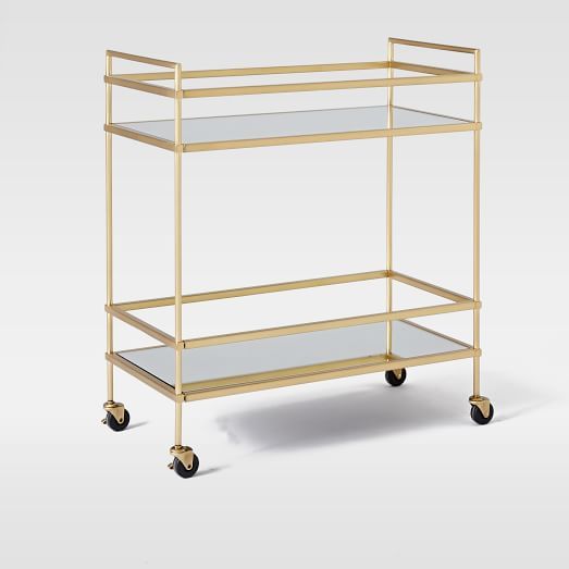 Terrace Bar Cart, Antique Brass/Glass/Mirror | West Elm (US)