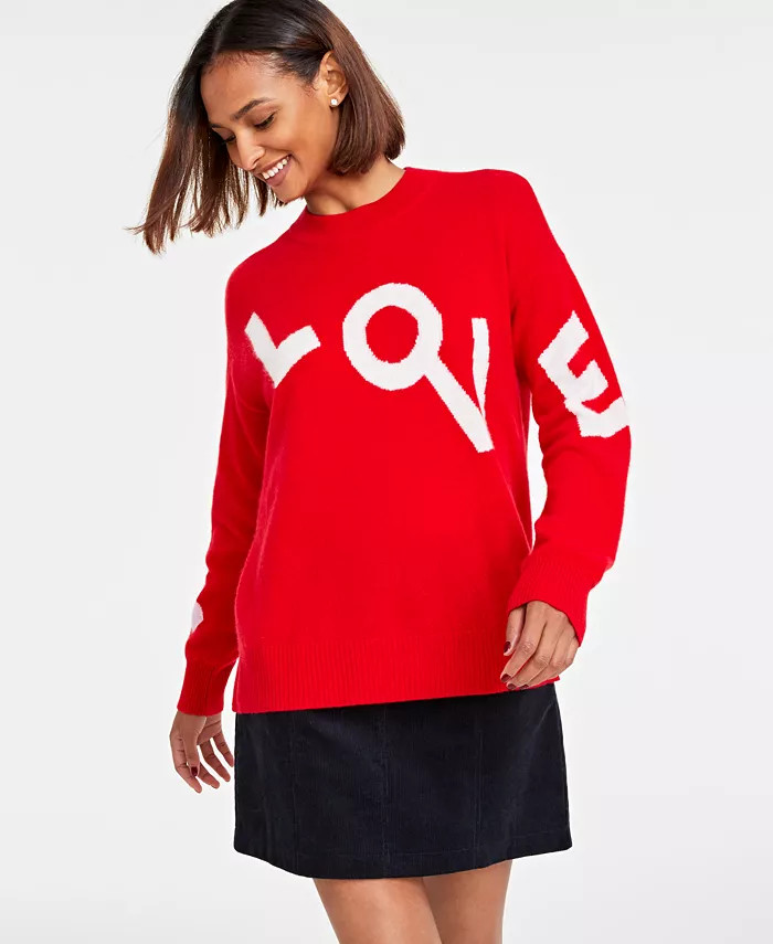 Women's Love Crewneck 100% Cashmere Sweater, Created for Macy's | Macy's