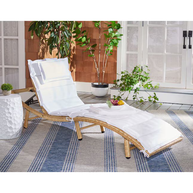 Safavieh Colley Wicker Natural Metal Frame Stationary Chaise Lounge Chair with White Cushioned Se... | Lowe's