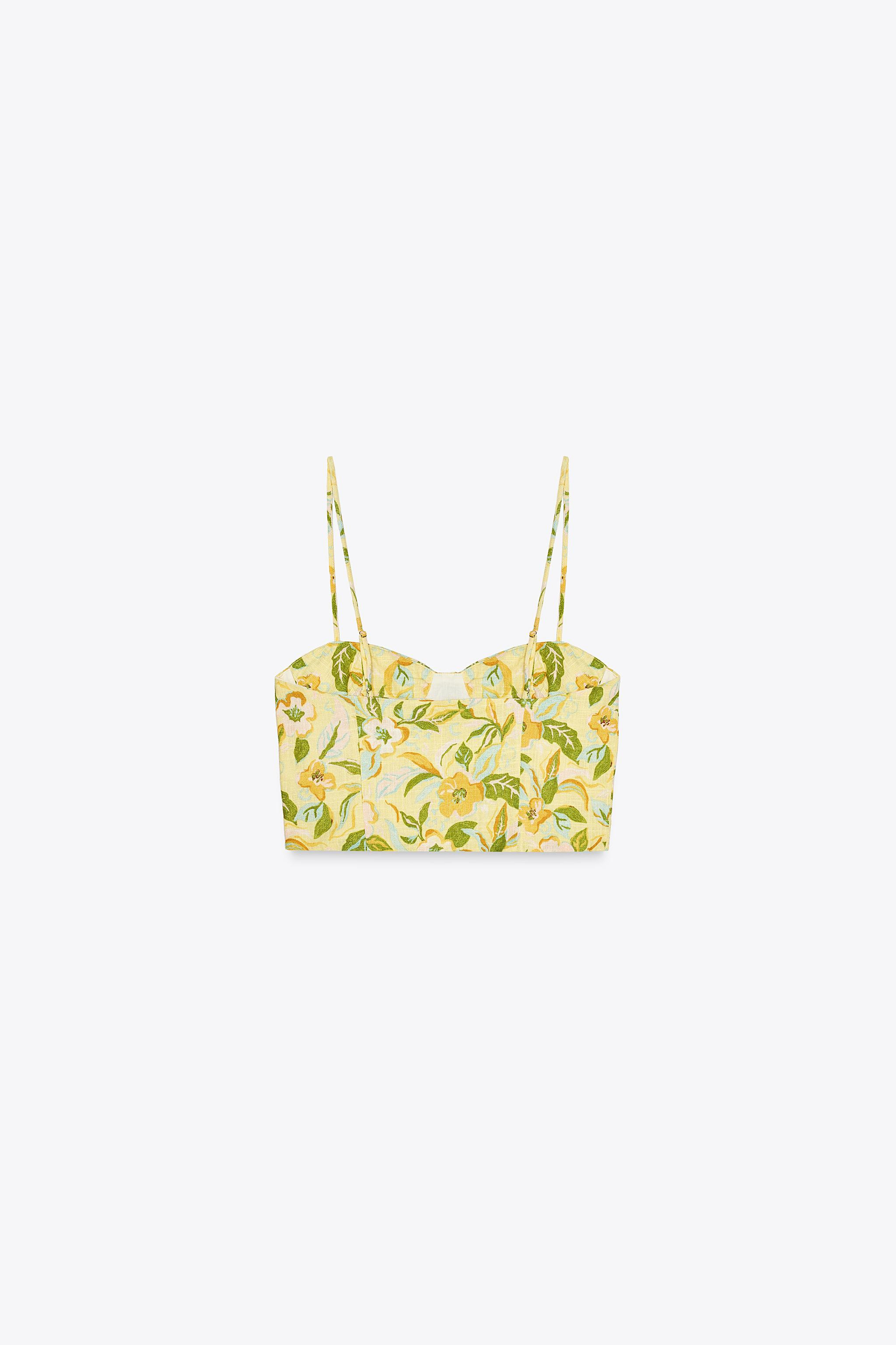 PRINTED LINEN BLEND CROP TOP | Zara US