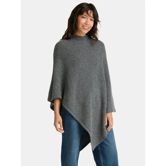 Time and Tru Women's Mock Neck Poncho, S/M, Charcoal Heather Grey | Walmart (US)