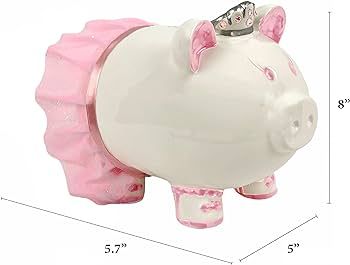 Princess Ballerina Porcelain Piggy Bank for Girls with Swarovski Crystal Crown & Pink Tutu, with ... | Amazon (US)