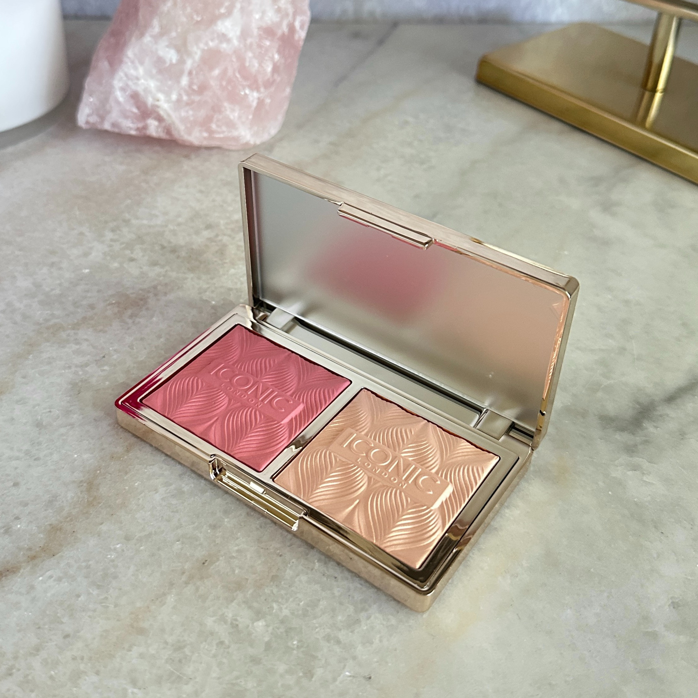 #ad This incredibly pretty blush and highlighter combo from Iconic London is 50% off today over at @ULTABeauty!  It is a powder set, but they are formulated a little differently (they call them a gel-powder) so they're not as powdery and I think they apply and look a little more glowy than a traditional powder blush does.
#ULTA #ULTABeauty 

 #LTKSaleAlert #LTKStyleTip #LTKBeauty