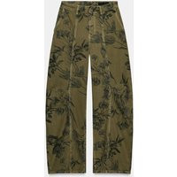 Zara - Zw Collection Floral Low-Rise Barrel Leg Jeans - Light Beige - 26 (Us 2) - Woman | Zara US