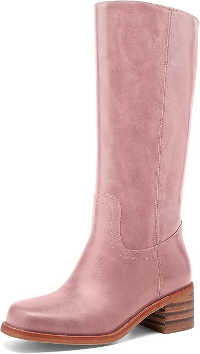 Women's Knee High Boots Square Toe Chunky Block Heel Long Boots for Women Comfortable Slip on Low... | Amazon (US)