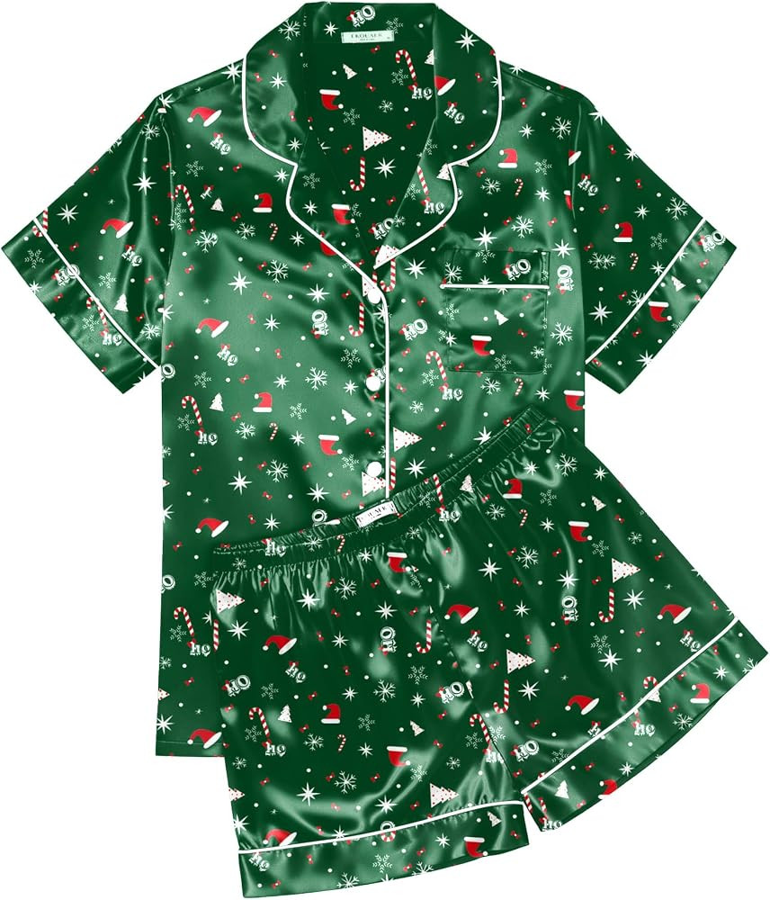 Ekouaer Womens Silk Satin Pajama Sets Soft Short Sleeve Button Down Sleepwear Top and Shorts 2 Pi... | Amazon (US)