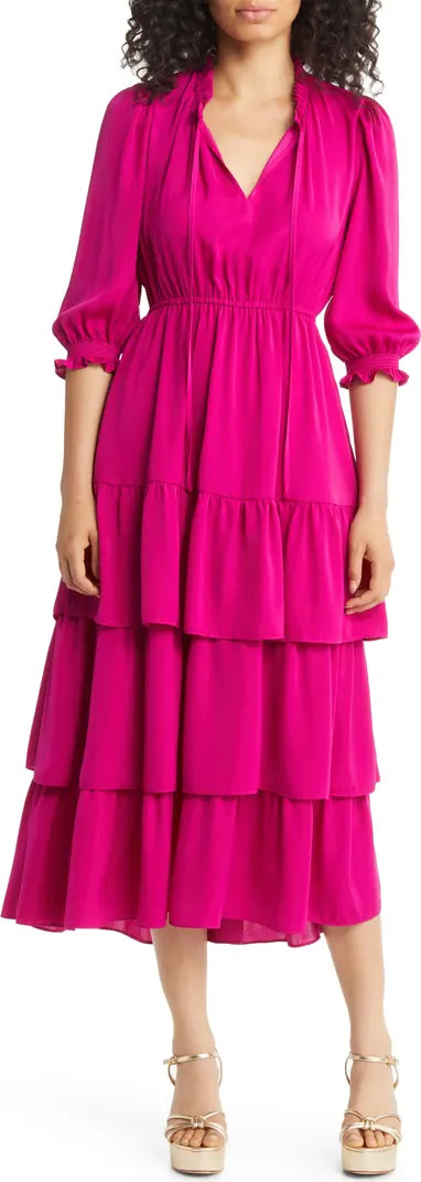 Tiered Satin Midi Dress | Nordstrom