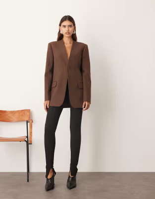 ARRANGE ultimate collarless straight blazer in chocolate | ASOS (Global)