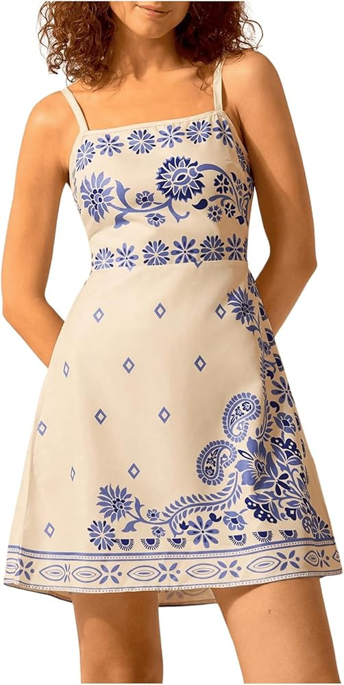 MakeMeChic Women's Floral Boho Dress Sleeveless Vacation Mini Short Dress Tie Backless Sundress | Amazon (US)