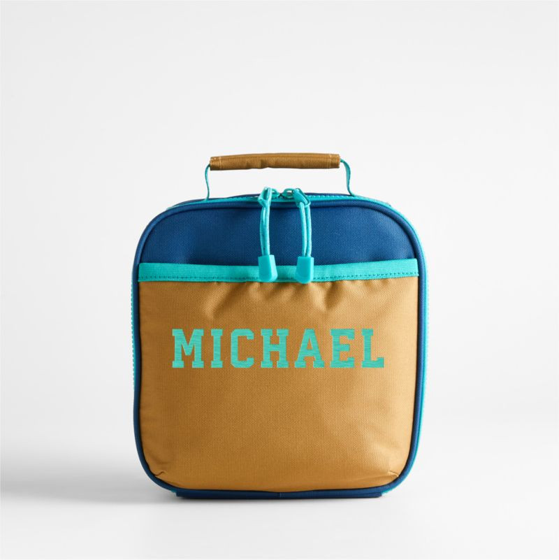 Dreamer Navy Blue and Ochre Colorblock Standard Soft Insulated Kids Lunch Box | Crate & Kids | Crate & Barrel