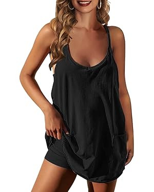 Athletic Dress for Women Hot Shot Mini Dress Onesie Oversized Romper Pockets Built-in Shorts Summ... | Amazon (US)