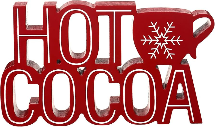 Roowest Christmas Hot Cocoa Bar Sign, Hot Cocoa with Mug Words Wood Tabletop Decoration Coffee Ba... | Amazon (US)