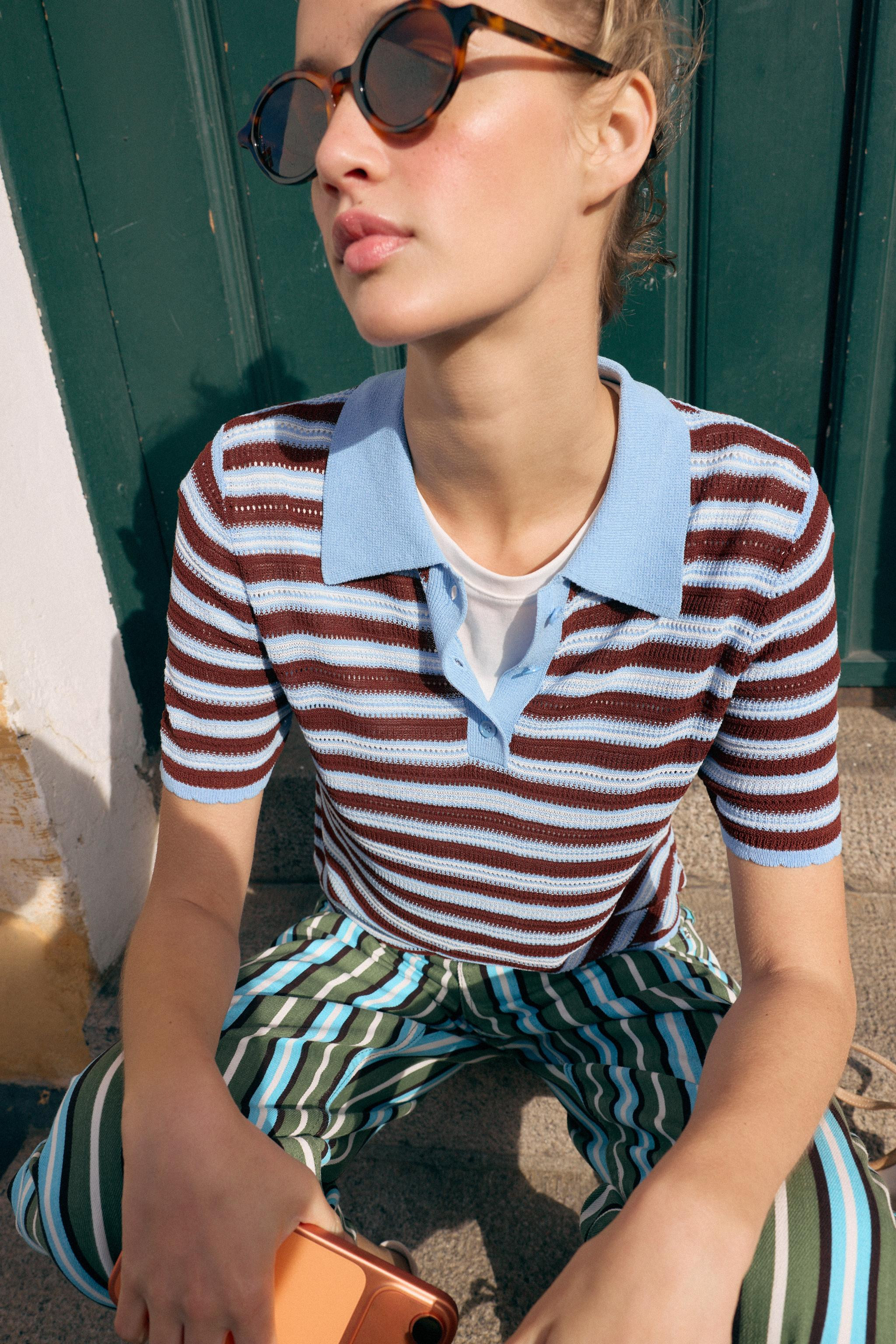 STRIPED KNIT POLO SHIRT | Zara US