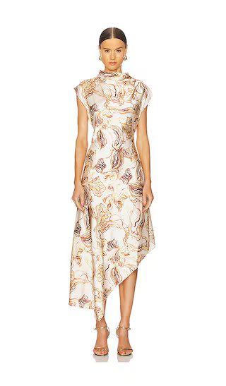 Sally Dress in Golden Straw Satin | Revolve Clothing (Global)