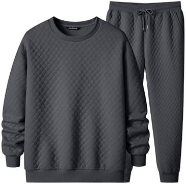 JMIERR Men's Quilted 2 Piece Casual Outfits Crewneck Sweatshirt Tracksuit & Joggers Sweatpants Sw... | Amazon (US)