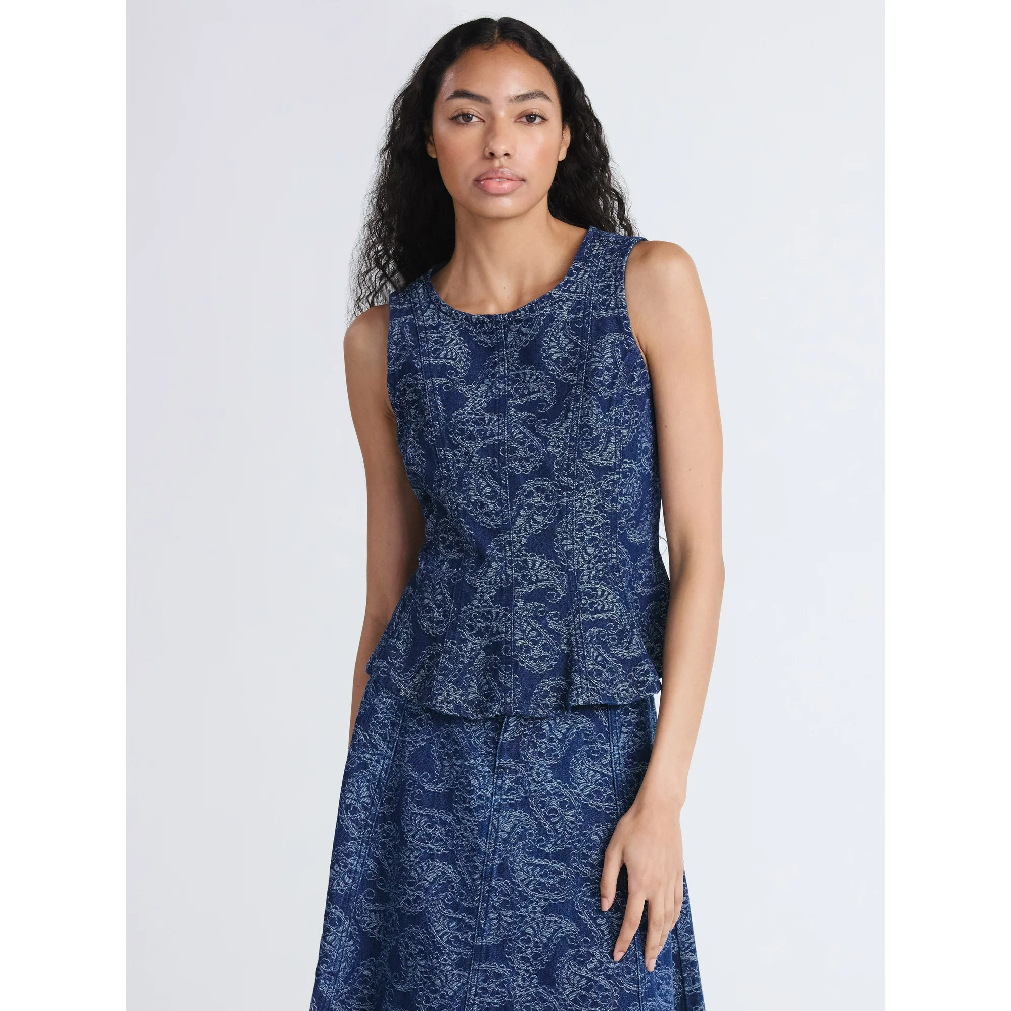 Hero image 0 of Free Assembly Women's Jacquard Cotton Panel Peplum Top, Sizes S-XXL, 0 of 4Choose... | Walmart (US)