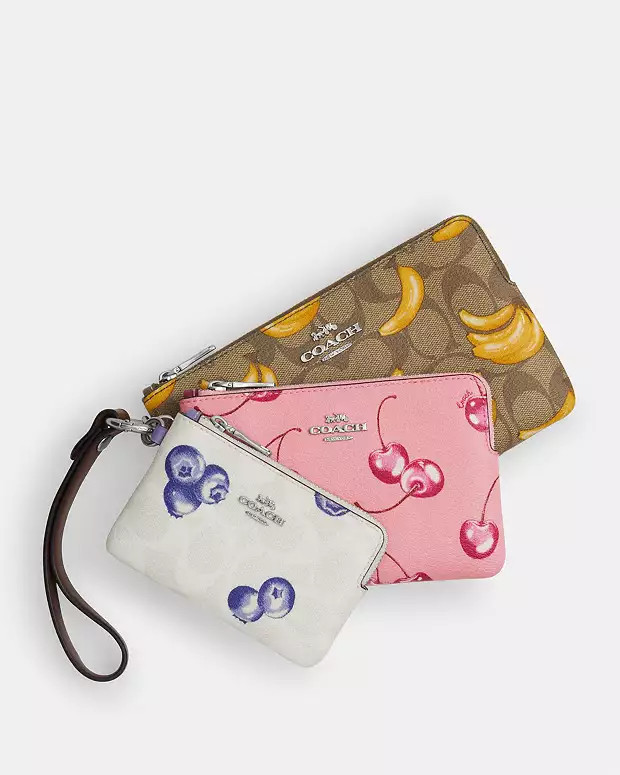 Corner Zip Trio In Signature Canvas With Fruit Print | Coach Outlet US