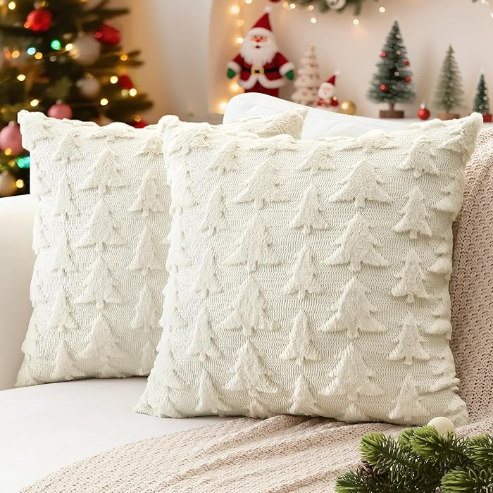 Artscope Christmas Tree Pillow Covers 18x18 Set of 2-Beige | Amazon (US)