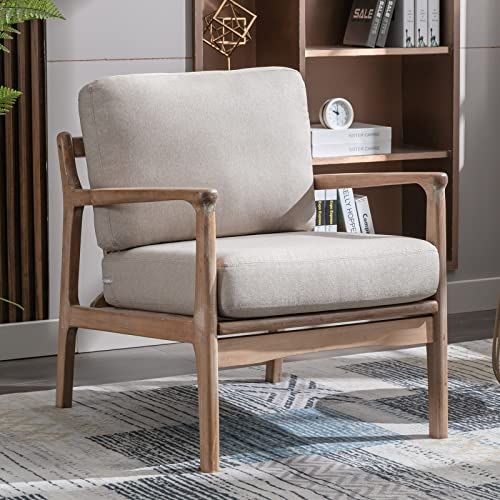 ANJHOME Mid Century Modern Accent Chair, Linen Upholstered Armchair Comfy Lounge Chair with Solid... | Amazon (US)