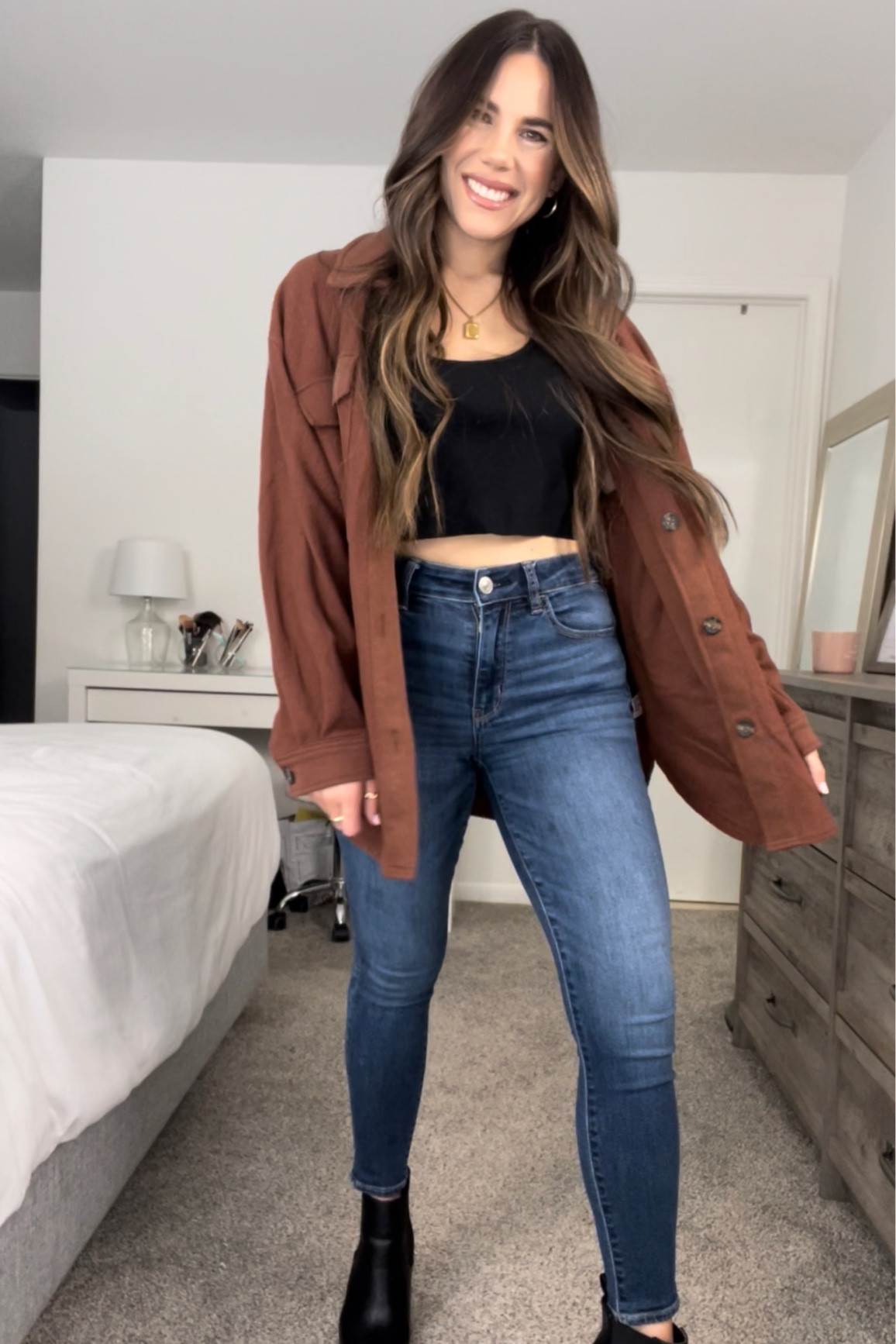 Casual Womens style. Shacket. Everyday outfit. Winter outfit. Fall outfit. 

Tank size L (for oversized) 
Shacket size S (size down runs oversized)
Jeans size 6

#LTKSeasonal #LTKunder50 #LTKstyletip