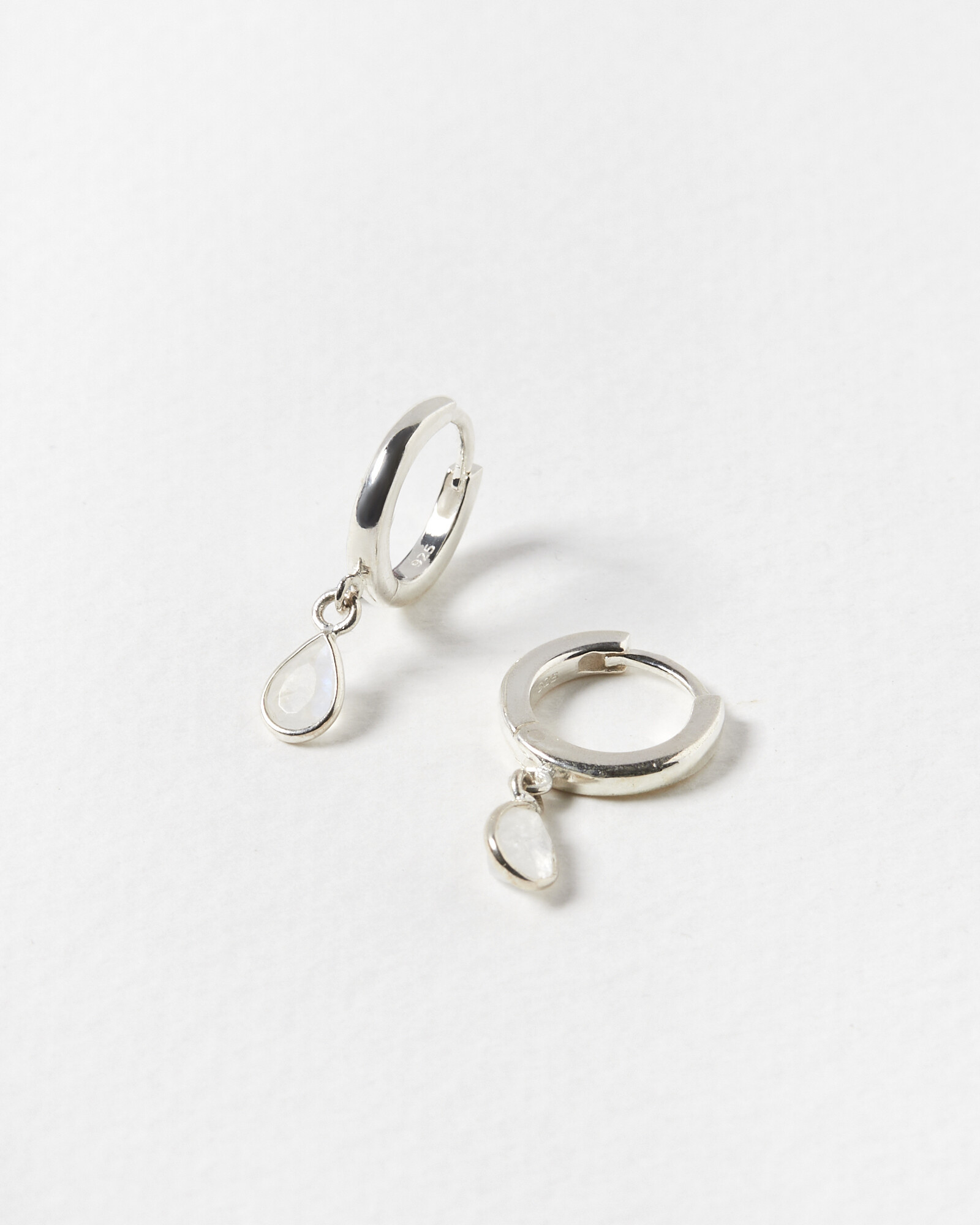 Auden Tiny Teardrop Rainbow Moonstone & Silver Huggie Earrings | Oliver Bonas | Oliver Bonas (Global)
