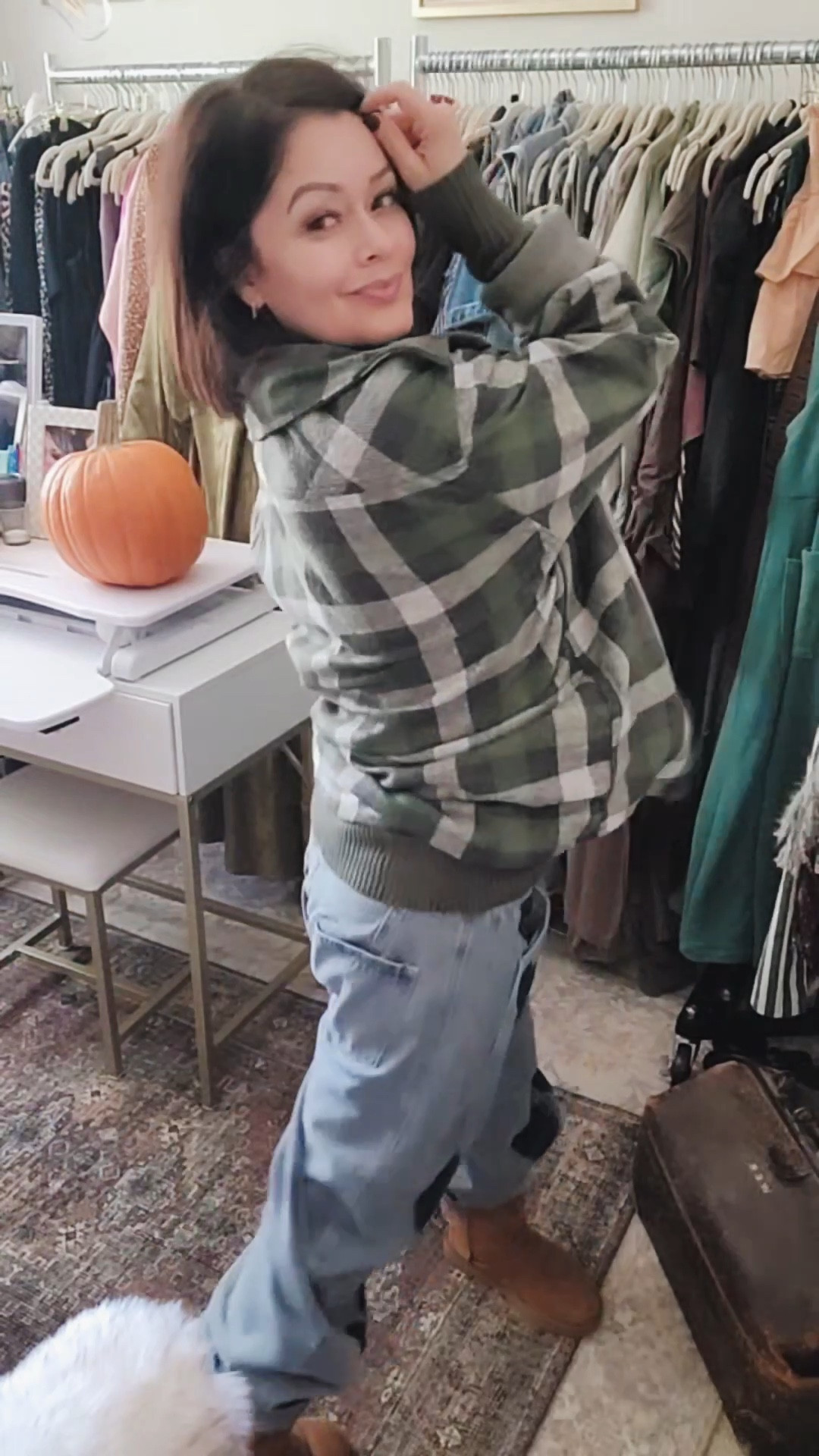 The perfect fall outfit. Wearing a size large in pants, denim is soft & comfortable. Sweater is so soft & has beautiful cable knit texture, I am wearing a medium. Uggs are always a favorite of mine. 

#falloutfit
#fallsweater
#flannel
#uggboots


#LTKStyleTip #LTKFindsUnder50 #LTKFallSale