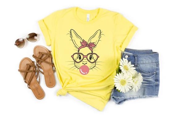 Bunny with Leopard Glasses shirt, Easter shirt, Easter bunny graphic tee, Easter shirts for women... | Etsy (US)