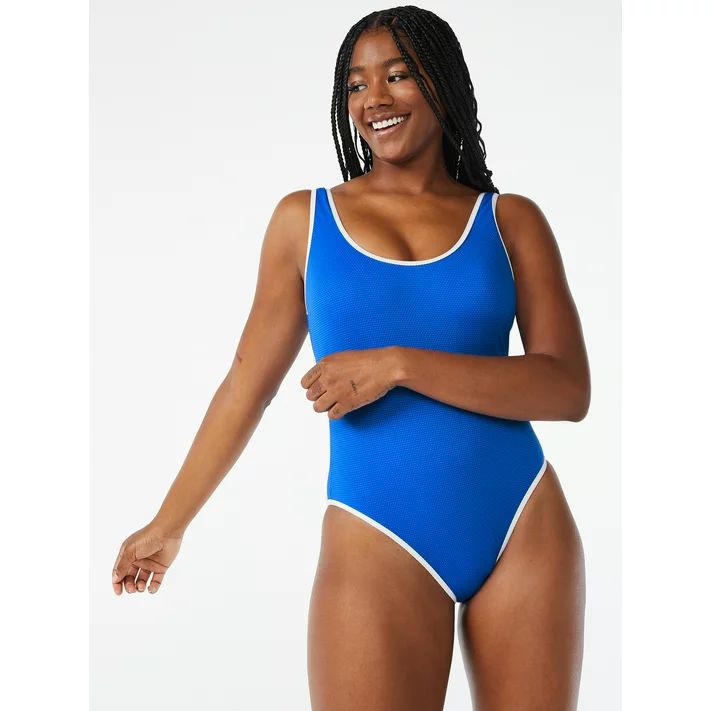 Love & Sports Women's Pique Scooped Back Classic One Piece Swimsuit | Walmart (US)