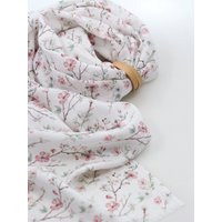 Handpainted Floral Linen Scarf Elegant Cherry Blossom Print | Etsy (US)