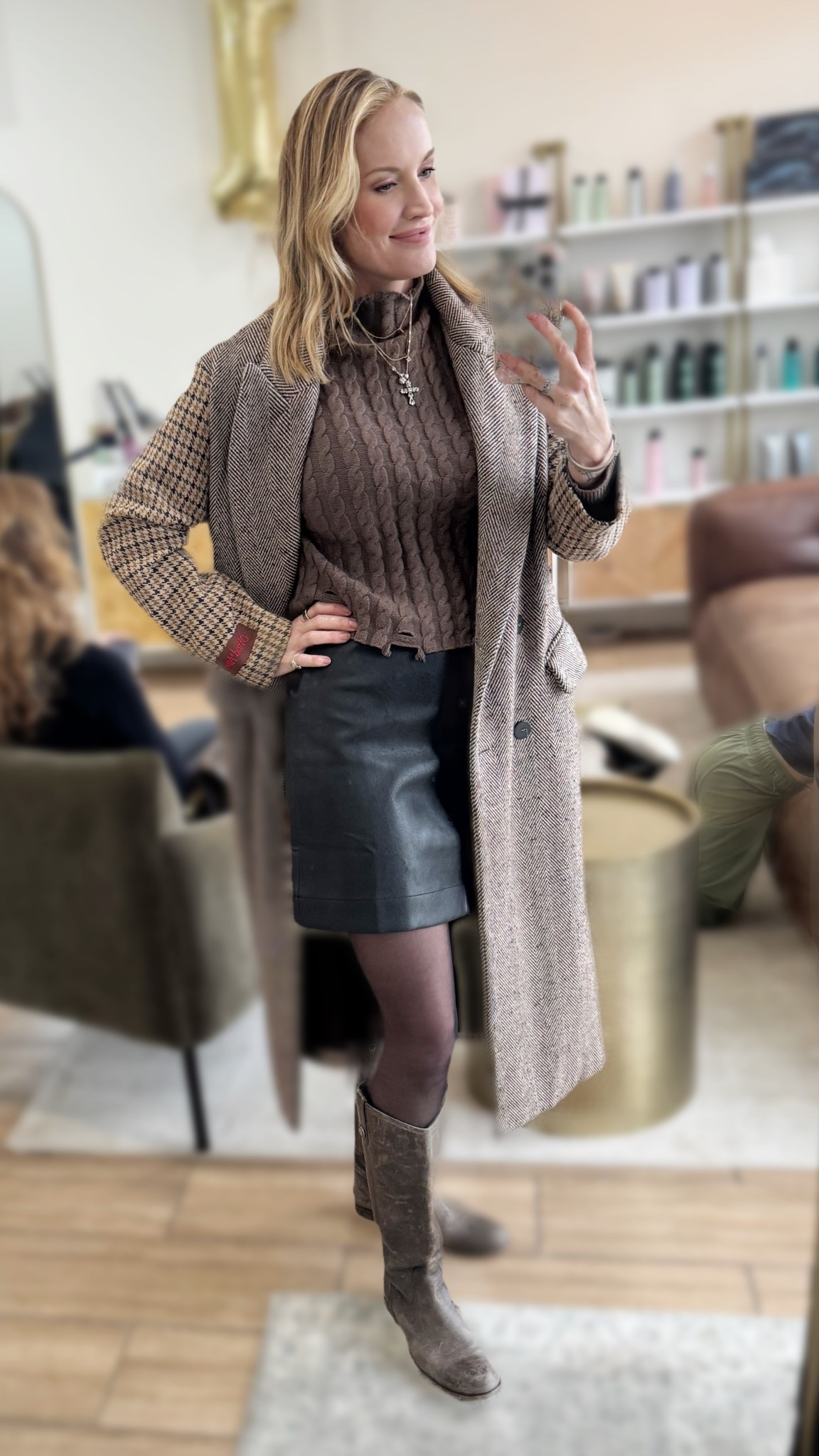 Leather skirts are a staple all year long 
