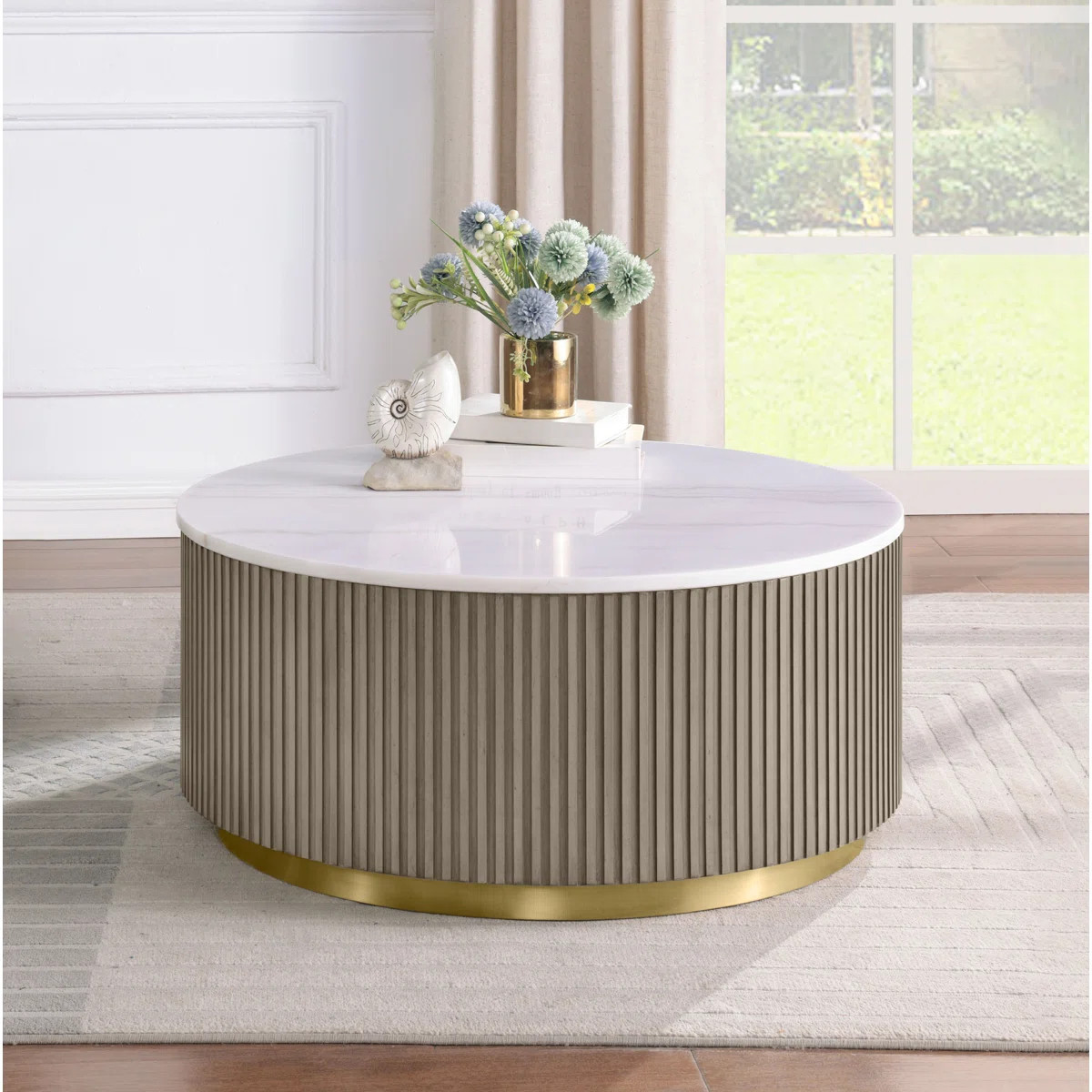 Acus Round Marble Top Coffee Table White | Wayfair North America