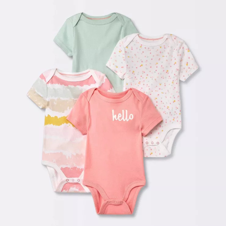 Baby 4pk Short Sleeve Bodysuit - Cloud Island™ Pink | Target