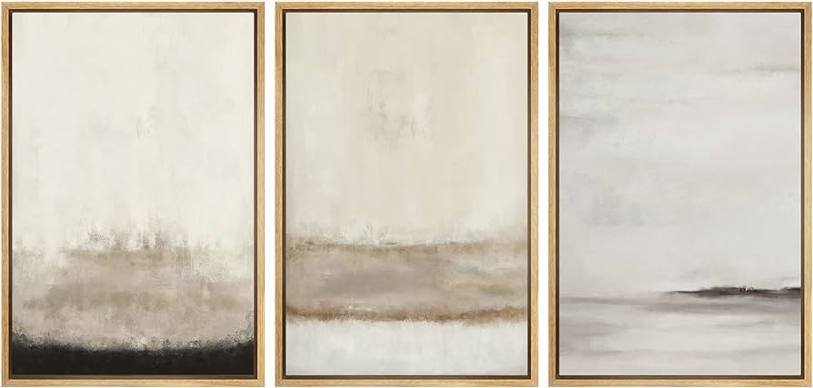 SIGNFORD Framed Canvas Print Wall Art Set Minimal Gray Tan Paint Stroke Landscape Abstract Shapes... | Amazon (US)