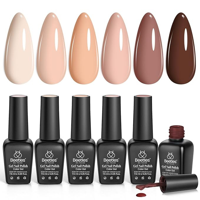 beetles Gel Polish Nail Set 6 Colors Skin Tones Collection Nude Pink Gel Nail Polish Brown Neutra... | Amazon (US)