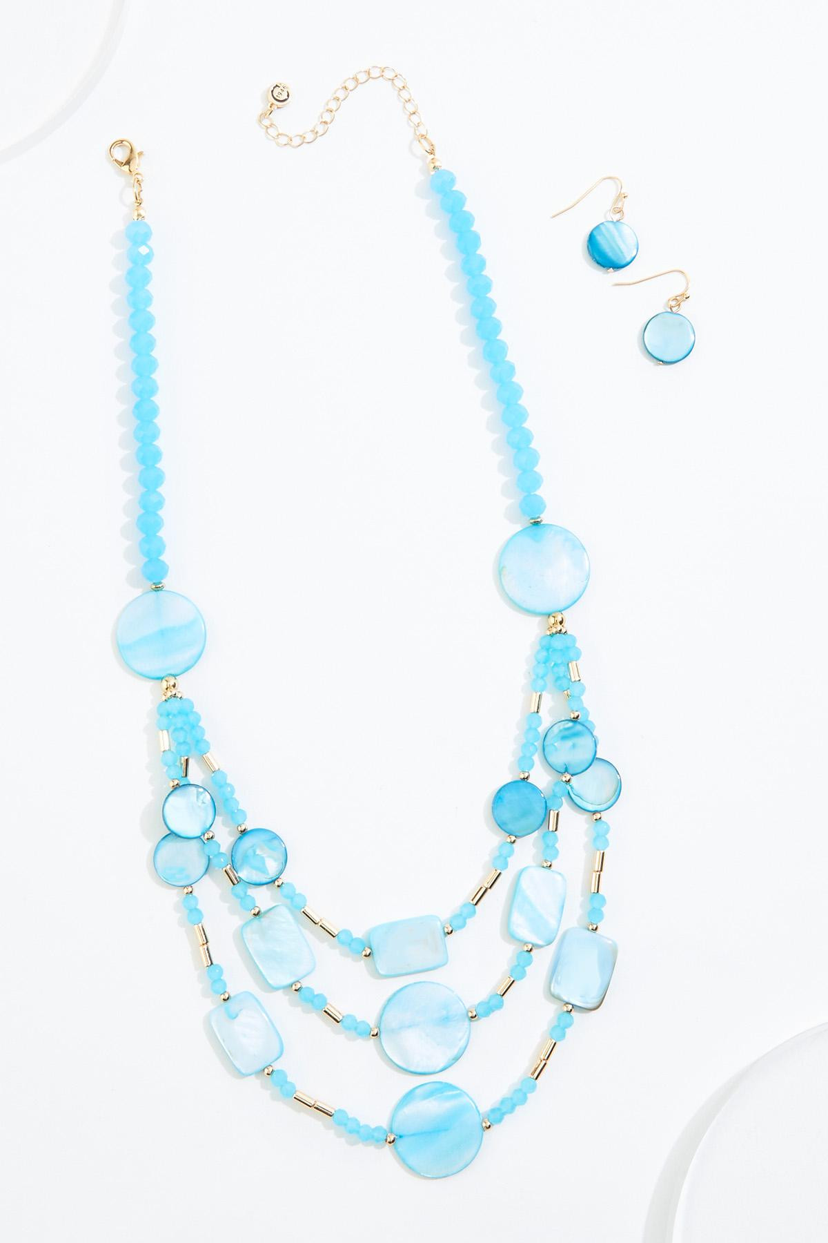 Blue Shell Bead Layered Necklace Set | Cato Fashions