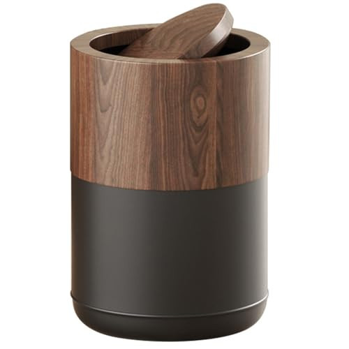 LEASYLIFE 3.1 GAL Modern Metal Trash Can with Realistic Wood Texture,Built-in Bag Holder,Flip Lid,Small Bathroom Garbage Can for Bathroom,Home,Office,Living Room (3.1gal Swing lid) | Amazon (US)