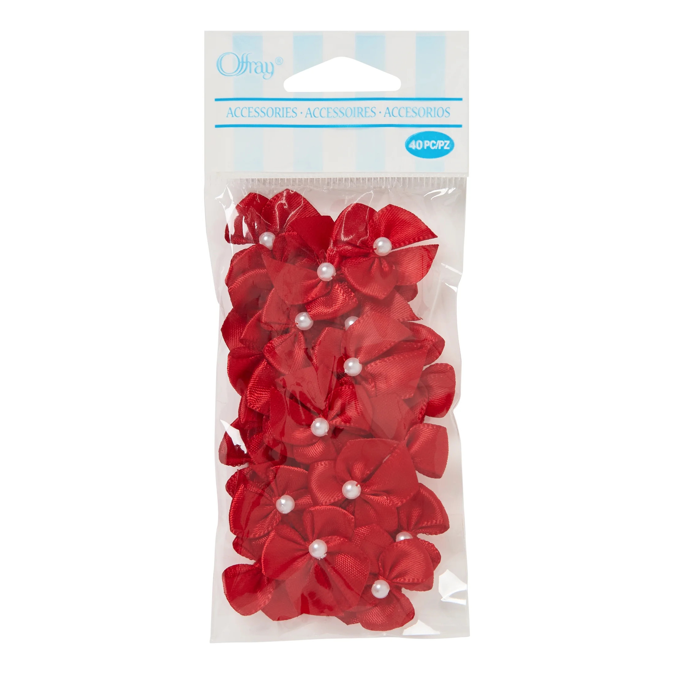 Offray Embellishment, Red 5/8 inch 2 Loop Bow with Pearl Accessory, 40 Count, 1 Package, Value Pa... | Walmart (US)