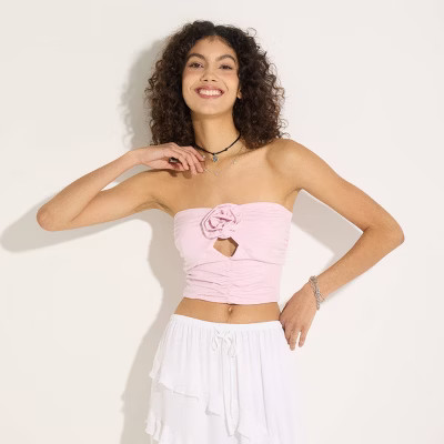 Women's Flower Strapless Knit Top - Wild Fable™ Pink Cashmere L | Target