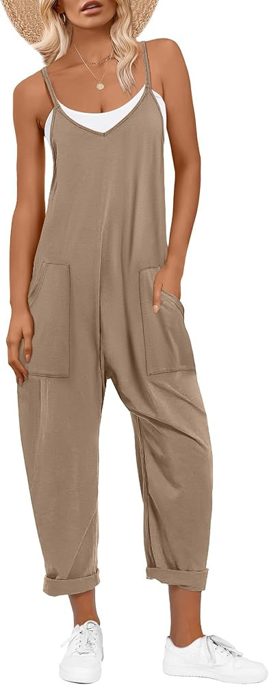 ANRABESS Jumpsuits for Women Casual Summer Overalls Sleeveless Spaghetti Strap Romper Jumpers Tre... | Amazon (US)