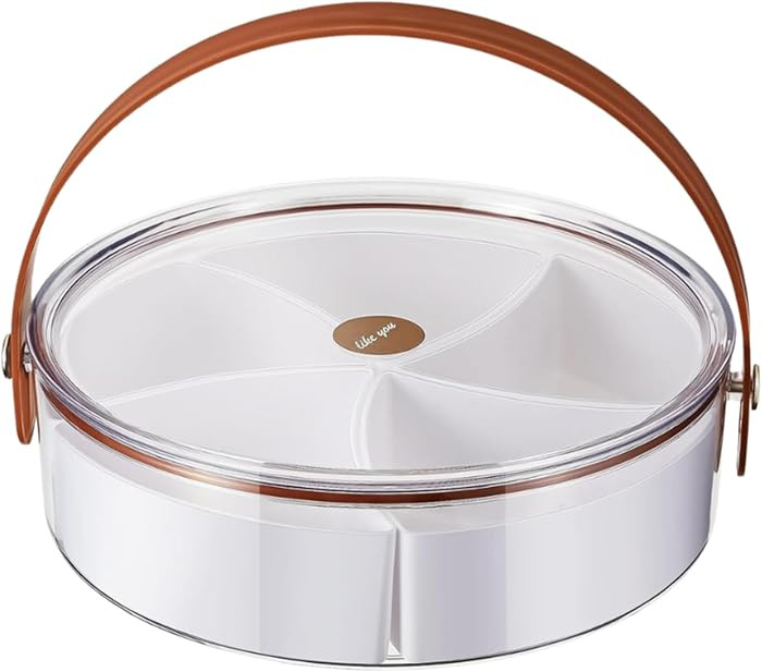 Round Plastic Divided Snack Box with Lid & Handle – Snackle Box Container for Fruits, Veggies, ... | Amazon (US)