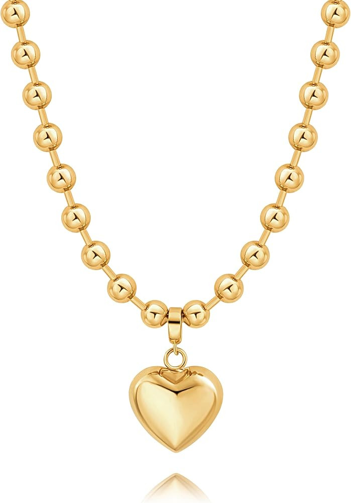 POTESSA 18K Gold Plated Pendant Necklace Medallion Coin Heart Y Shaped Chain Toggle Necklace for ... | Amazon (US)